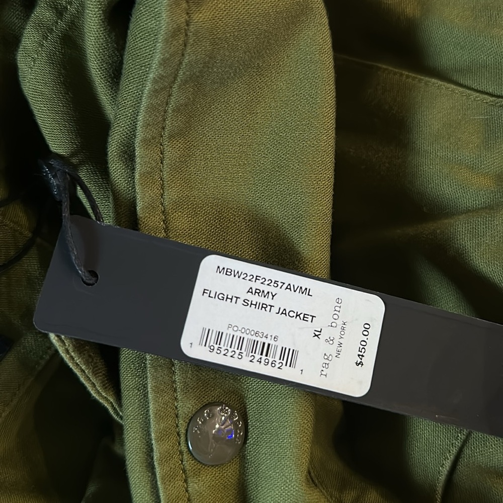 rag & bone Army Flight Shirt Jacket Green large or xl NWT - Picture 5 of 6
